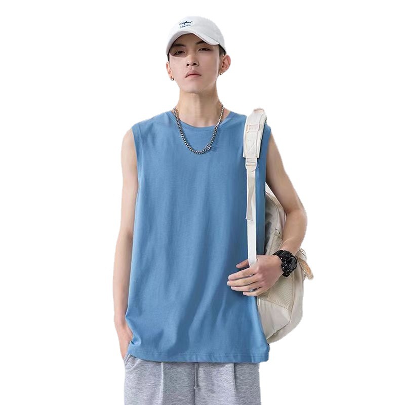 Factory direct vest men's summer outdoor basketball fitness hurdle sports wide shoulder solid color sleeveless round neck shirt