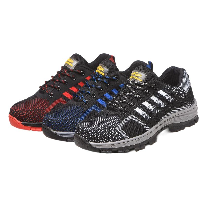 Оптовые летние дышащие защитные ботинки для трансграничной торговли, кроссовки из трикотажа, с защитой от ударов, прочные, устойчивые к проколам, надежные, износостойкие рабочие ботинки, легкие