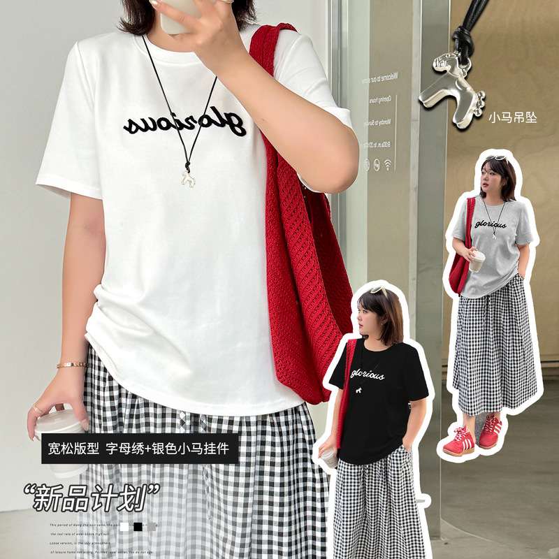 Inno Plus-Size Women's Korean-Style Simple Pullover Short-Sleeve T-Shirt 2026 Spring Loose Casual Slimming Top 134129