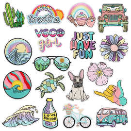 玖邵新款卡越野车刺绣布贴服装辅料绣花标贴海浪花朵热熔胶补丁贴