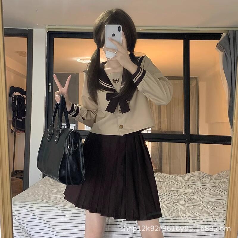 Milk Tea Two-Piece Sailor Suit Jk Uniform Japanese College Style Summer Short-Sleeve School Uniform Set for Students