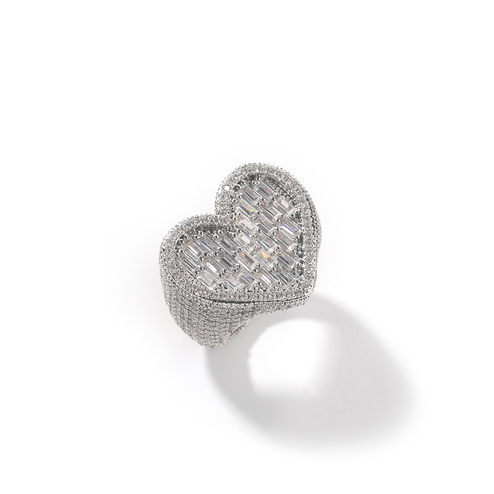 24g Weight Rhinestones Inlay Material Rings Classification 6, 9 Ring Size 1 Piece Quantity Party, Street Occasion Copper Material Heart Shape Pattern Unisex Gender Inlay Design Hip-Hop Style Hip-hop Heart Shape Copper Inlay Rhinestones Rings 5