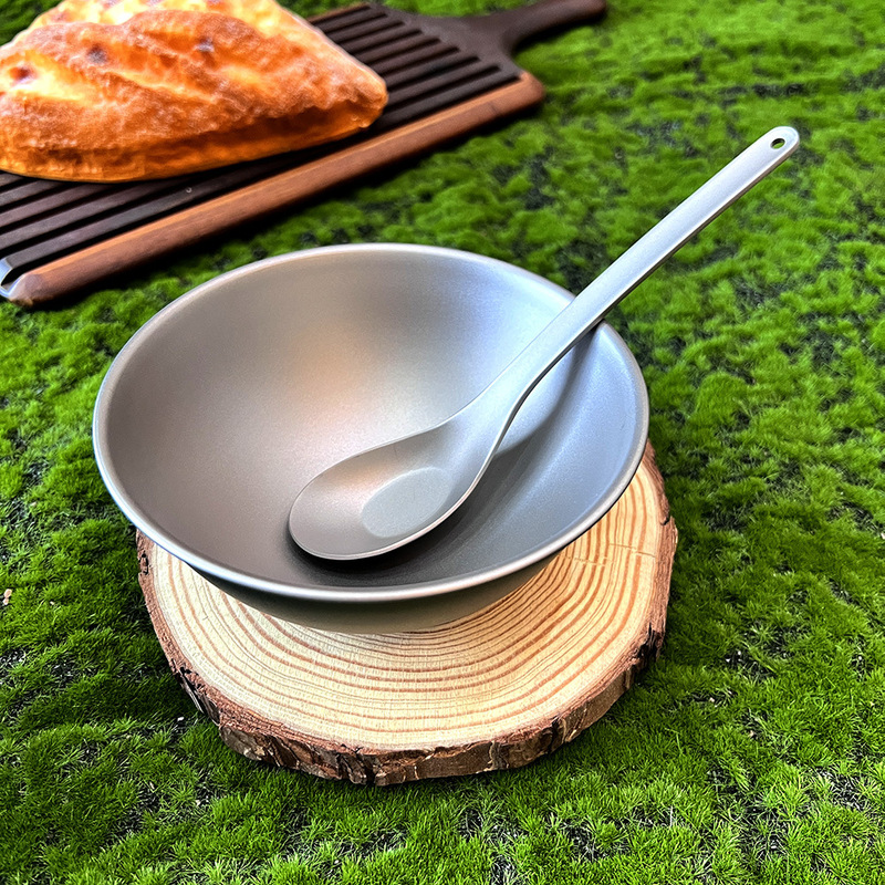 Pure Titanium Rice Bowl, Large Double-Layer Thickened Bowl for Home Use, Outdoor Picnic Camping Titanium Bowl, Titanium Chopsticks, Camping Tableware