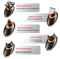 Five-in-one LCD digital display, new bald machine washable sideburn shaver, USB rechargeable shaver