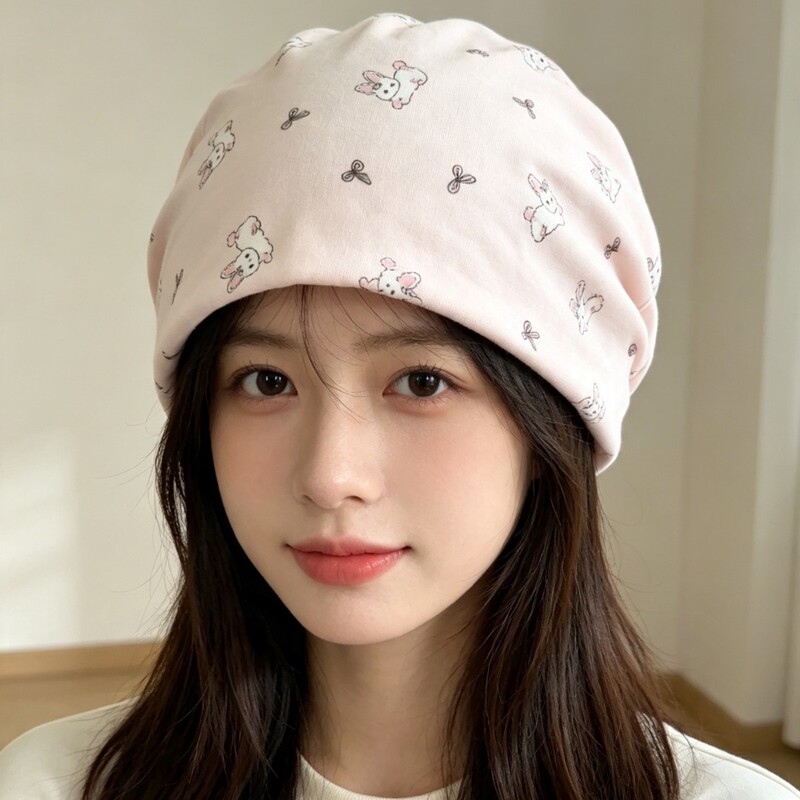 Cute bunny postpartum hat for confinement, spring and autumn windproof and warm maternity hat, non-restrictive for large head sizes, wholesale Cute bunny postpartum hat for confinement, spring and autumn windproof and warm maternity hat, non-restrictive for large head sizes, wholesale