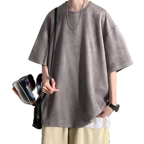 Heavyweight moccajin short-sleeve t-shirt for men, summer American streetwear brand top, loose-fit t-shirt