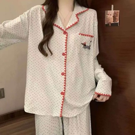 [長袖ズボン] 外国貿易insクロスボーダー韓国版パジャマ女性カーディガン甘美シンプル日系春秋代発