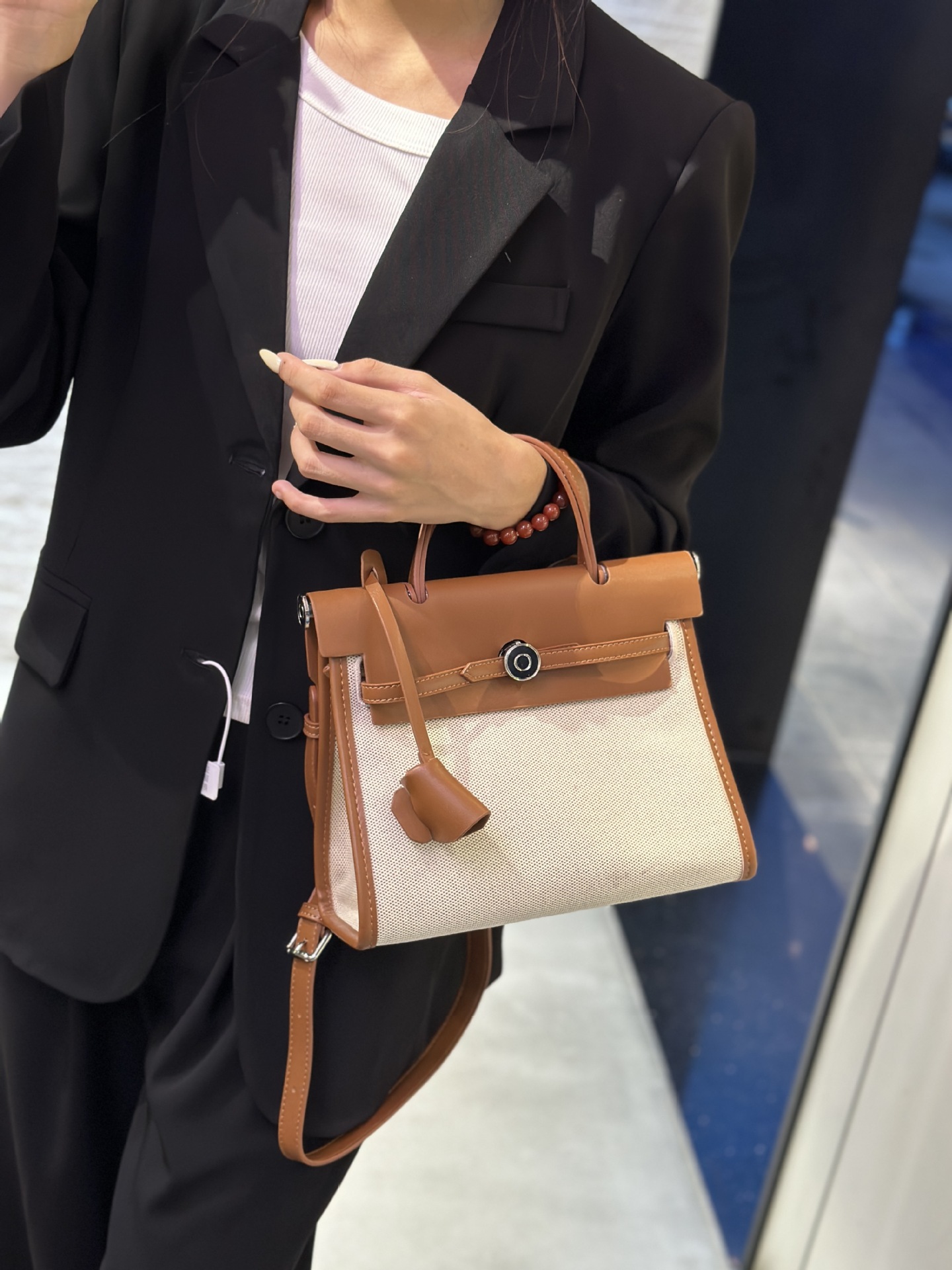 High-end bag 2025 new model canvas Kelly bag handbag large capacity shoulder crossbody bag commuter platinum bag