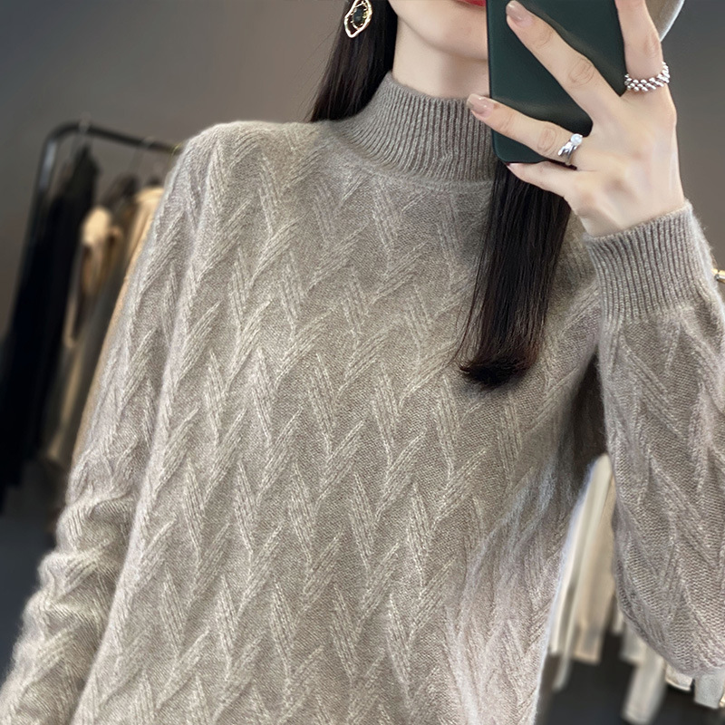 2023 autumn and winter women's sweater women's half turtle neck sweater women's thick jacquard base sweater women's wholesale generation