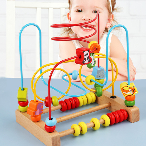 Large wooden bead-winding educational bead toy for 2-3-4-year-old babies and children hand-eye coordination bead-winding toy wholesale