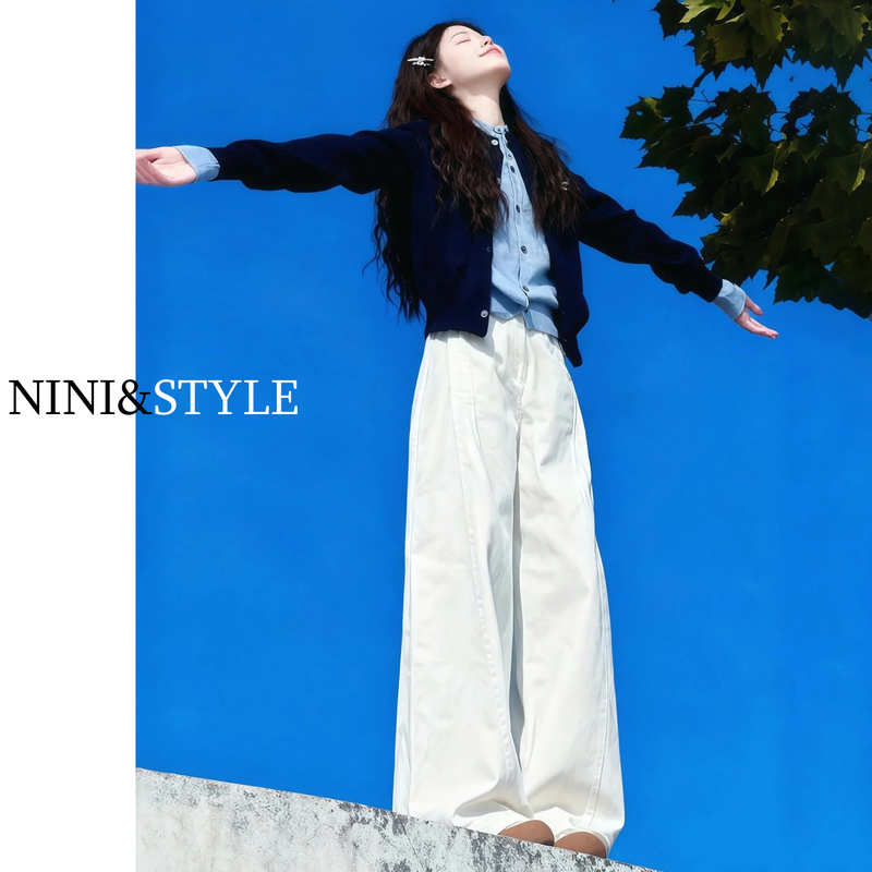 Off-White Wide-Leg Curved Jeans for Women, 2026 Summer New High-Waisted Loose Drape Straight Pants for Petite Figures Off-White Wide-Leg Curved Jeans for Women, 2026 Summer New High-Waisted Loose Drape Straight Pants for Petite Figures