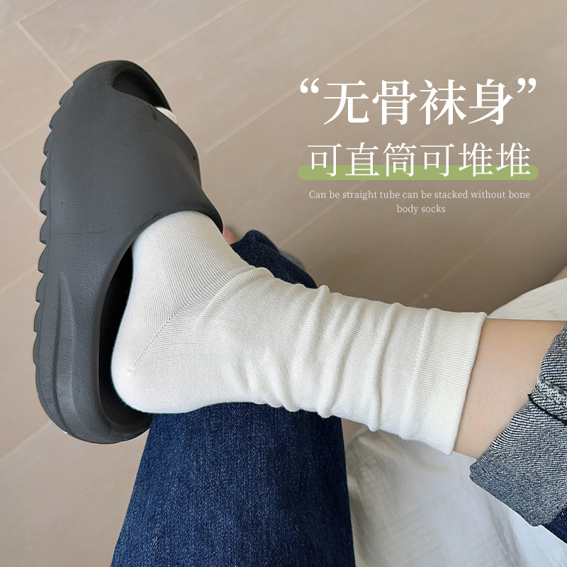 Women's white seamless cotton mid-calf socks, summer long socks, maternity socks, sweat-absorbent, odor-resistant, and antibacterial cotton socks.