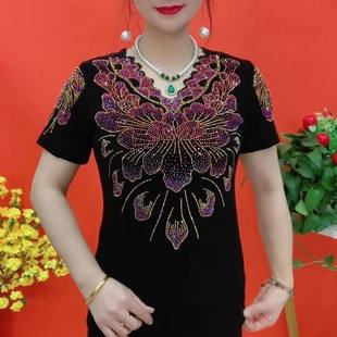 2025 Summer New Arrival Printed Meat-Covering Short-Sleeved T-Shirt Women's Loose Western-Style Round Neck Top Outer T-Shirt for Mother