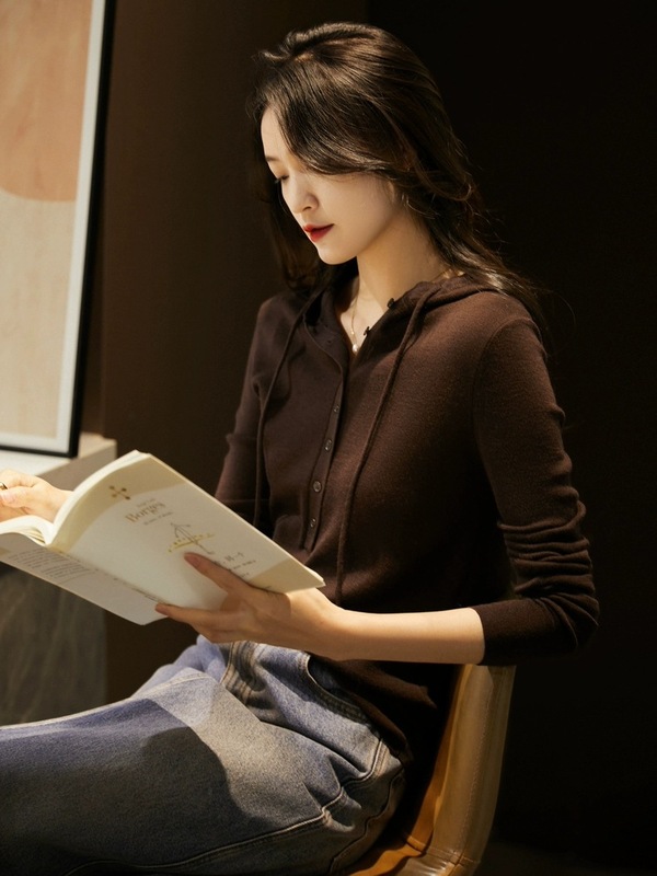 针织衫带帽毛衣连帽显瘦宽松卫女女薄款衣帽长袖款打底羊毛春秋衫|undefined