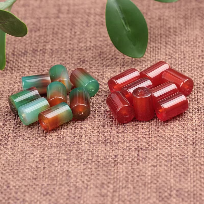 天然紅瑪瑙管珠孔雀瑪瑙圓柱散珠子diy瓔珞流蘇髮簪飾品配件材料