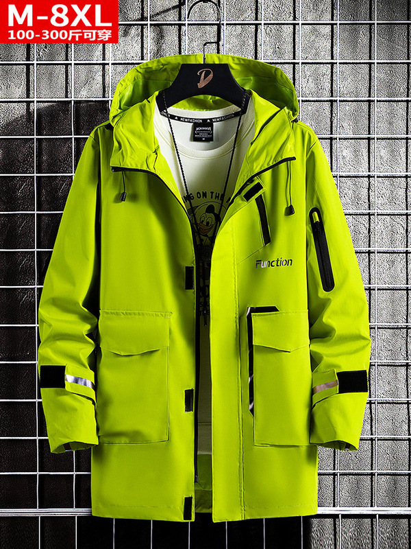 春と秋のファッション品質のメンズの格好いいプリントの反射の条の風衣の太い男性は太っています。|undefined
