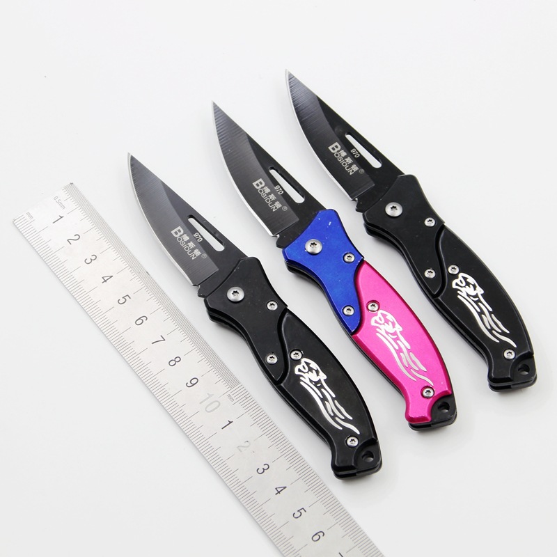 批发 博斯顿970黑色不锈钢折叠刀 户外防身小刀 野营求生多功能刀