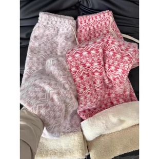 Ethnic Style Lamb Velvet Wide-Leg Pants Women's Autumn and Winter 2025 New Casual Small Northeast fleece-lined Outer Wear Cotton Pants