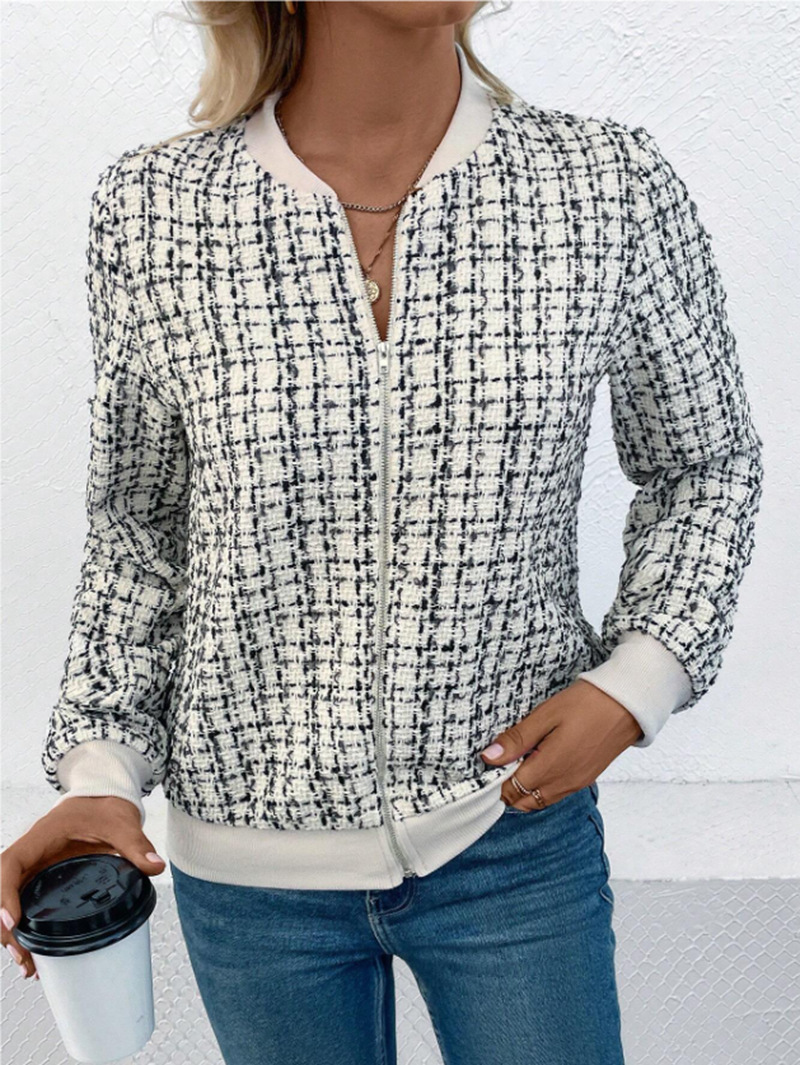 Damenbekleidung, neue Herbst-Langarm-Reißverschluss-verzierte Strickjacke, bedruckte Jacke, kleine Jacke_voghion.com