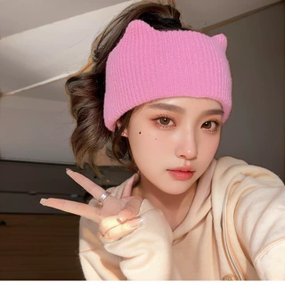 可爱秋冬猫耳朵针织发带网红宽边运动头套女性高弹性洗脸发箍ins