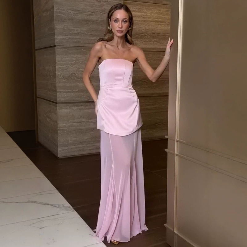 Amazon's New 2026 Summer European and American Women's Fashion Simple and Stylish Ball Gown Dress, New Strapless Slim-Fit Dress