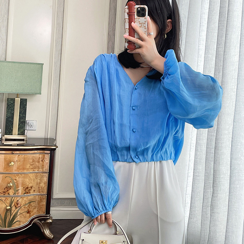 ed Natural Ramie Shirt 2025 New Lantern Sleeve Loose Top Sunscreen Long Sleeve All-match Elegant Commuter Women