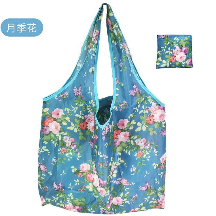 En stock pelo rápido Grande 190T tela de flores bolsa de compras Portátil Bolsa de poliéster bolsa plegable al por mayor bolsa de regalo publicitario