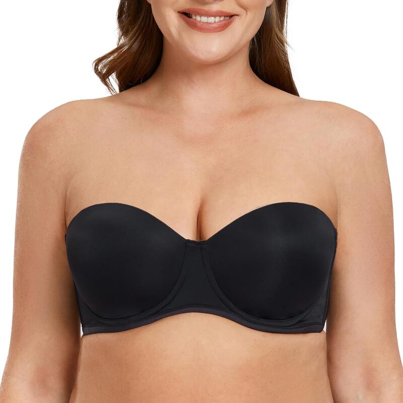 Meleneca Women's Strapless Bra, Large Bust, Smooth Back, Plus Size, with Underwire, Cappuccino Color