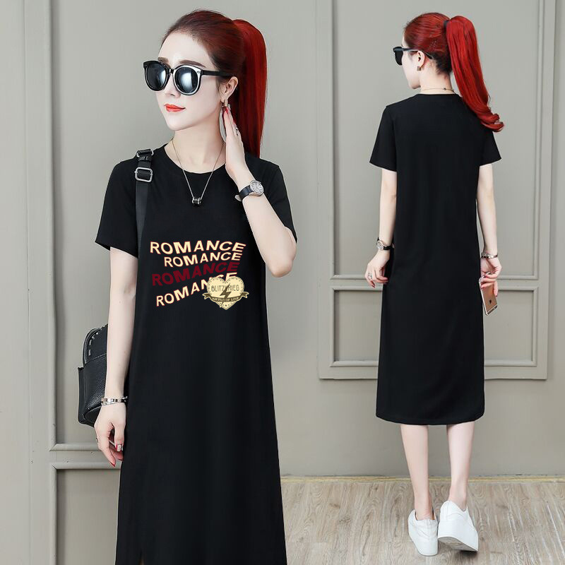 New 2024 Summer Thin Long Dress Slim Belly Covering Students Short-sleeved Over-the-knee T-shirt Dress Ins Women's Summer dress New 2024 Summer Thin Long Dress Slim Belly Covering Students Short-sleeved Over-the-knee T-shirt Dress Ins Women's Summer dress