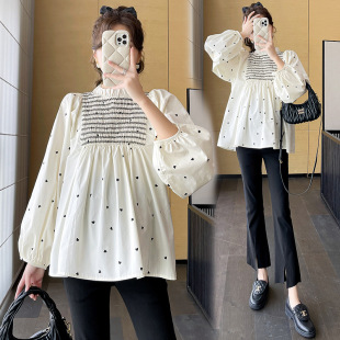 Pregnant Women's New Sweet Age-Reducing Chic Tops Love Printed Shirts Niche Babydoll Shirts Spring