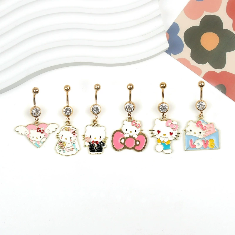 Трансграничные ювелирные изделия с мультяшной анимацией Sanrio Hello Kitty, кольцо для пупка Hello Kitty, кольцо для пупка, ювелирные изделия для пирсинга