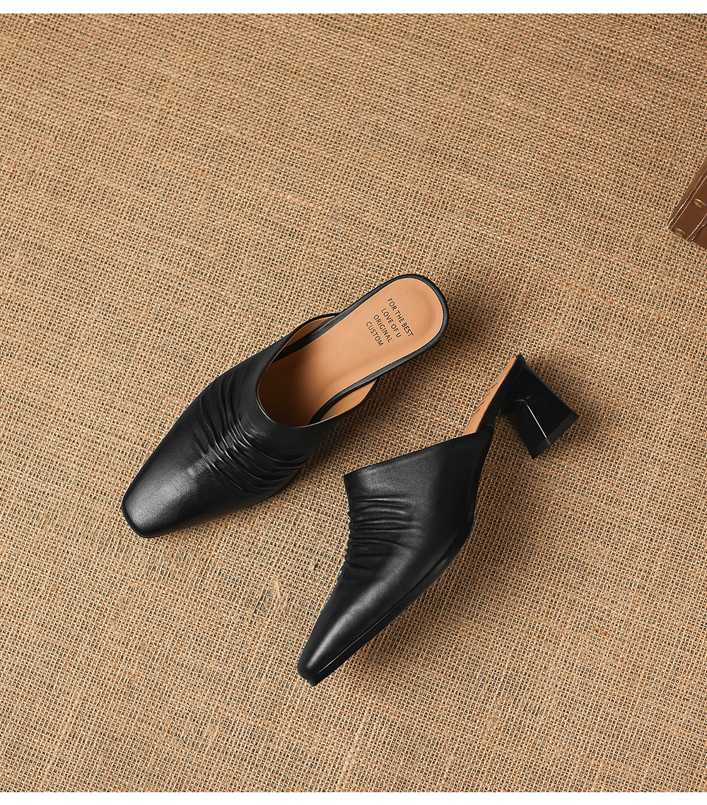 Sandal cao gót nữ mũi kín gót hở, gót 5 cm — đen chi tiết 19