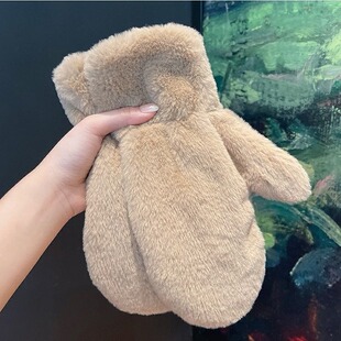 2023 Winter solid color Winter female fleece-lined warm snow cold-proof female plush Korean cycling gloves female