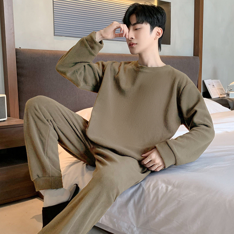 Pullover Youth Polar Fleece Handsome Men's Pajamas Set Warm Autumn and Winter Casual Outing Home Wear Pajamas Pullover Youth Polar Fleece Handsome Men's Pajamas Set Warm Autumn and Winter Casual Outing Home Wear Pajamas