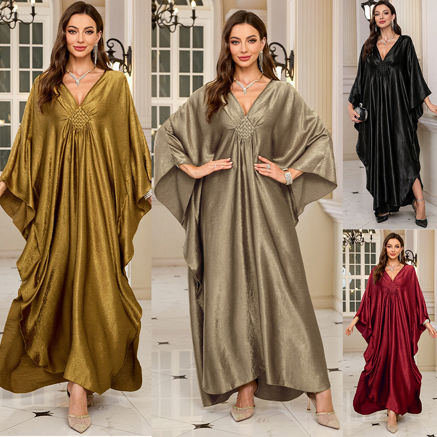 Cross-Border European and American Style Polyester Golden Loose Oversized Long Dress Beach Cover-Up Dress Bikini Outer Cover-Up