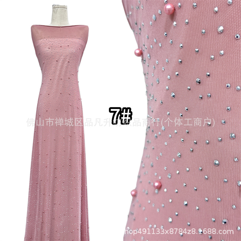 Nuevo full sky star perla caliente tela de malla de perla multicolor mano clavado cuentas para el pecho vestido de noche tela de boda