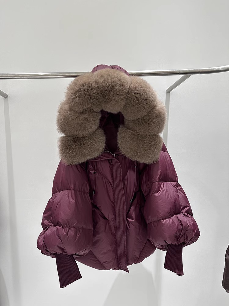 버건디 + 천연 여우털