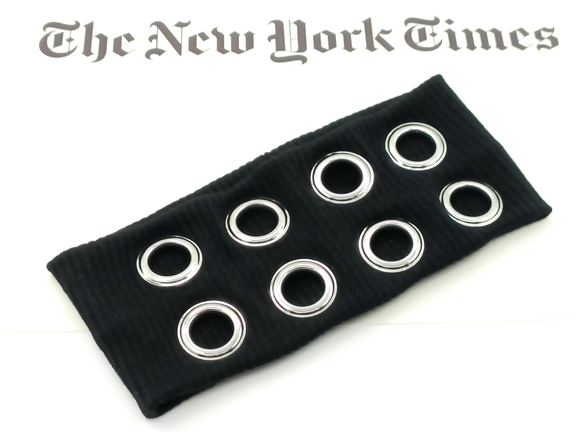 HW241201-20x8cm针织布+8气眼朋克风钉釦头带-