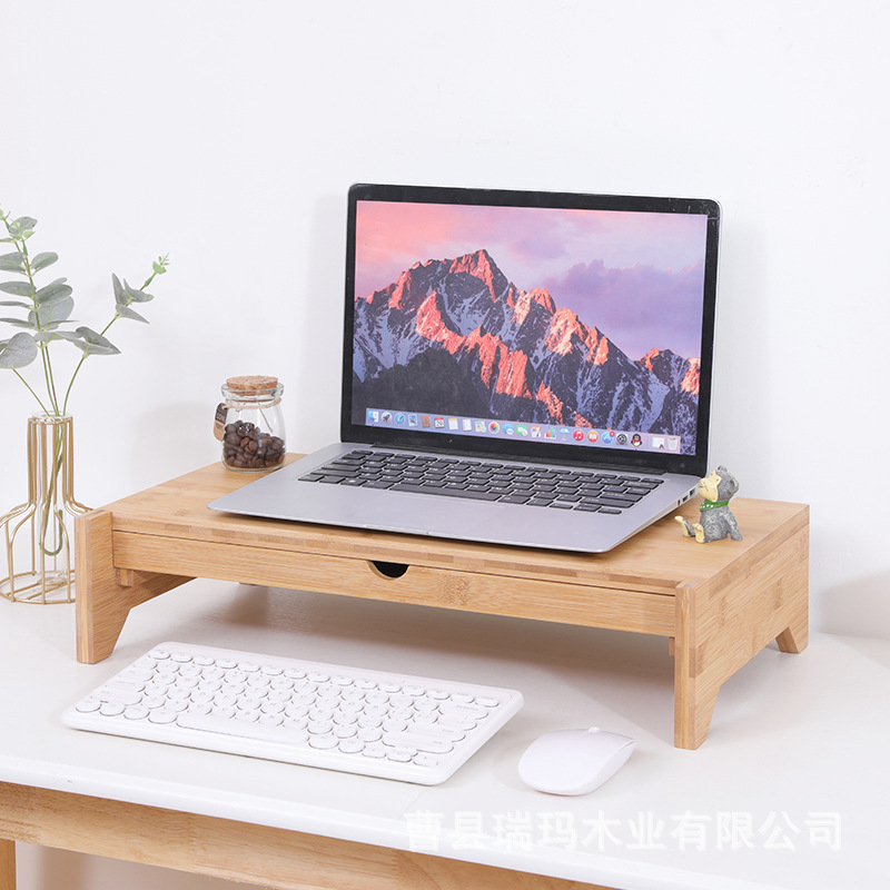 factory Supplying Bamboo simple and easy computer monitor Increase Shelf drawer to work in an office file Storage cabinet Shelf