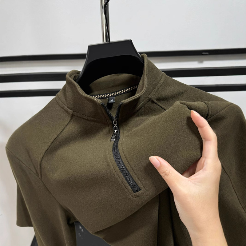 High-end Duff Velvet Zipper Base Shirt Men's Autumn and Winter Zipper Collar Double-sided Velvet Sweater Solid Color Warm Top