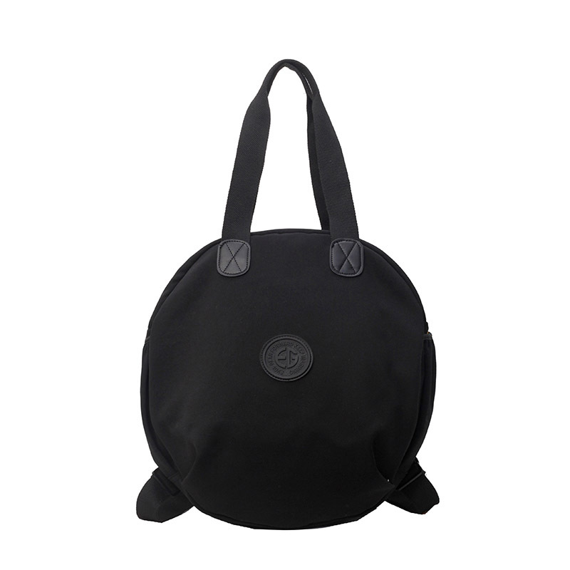 Small shoulder bag, one‑shoulder backpack style, round design, black
