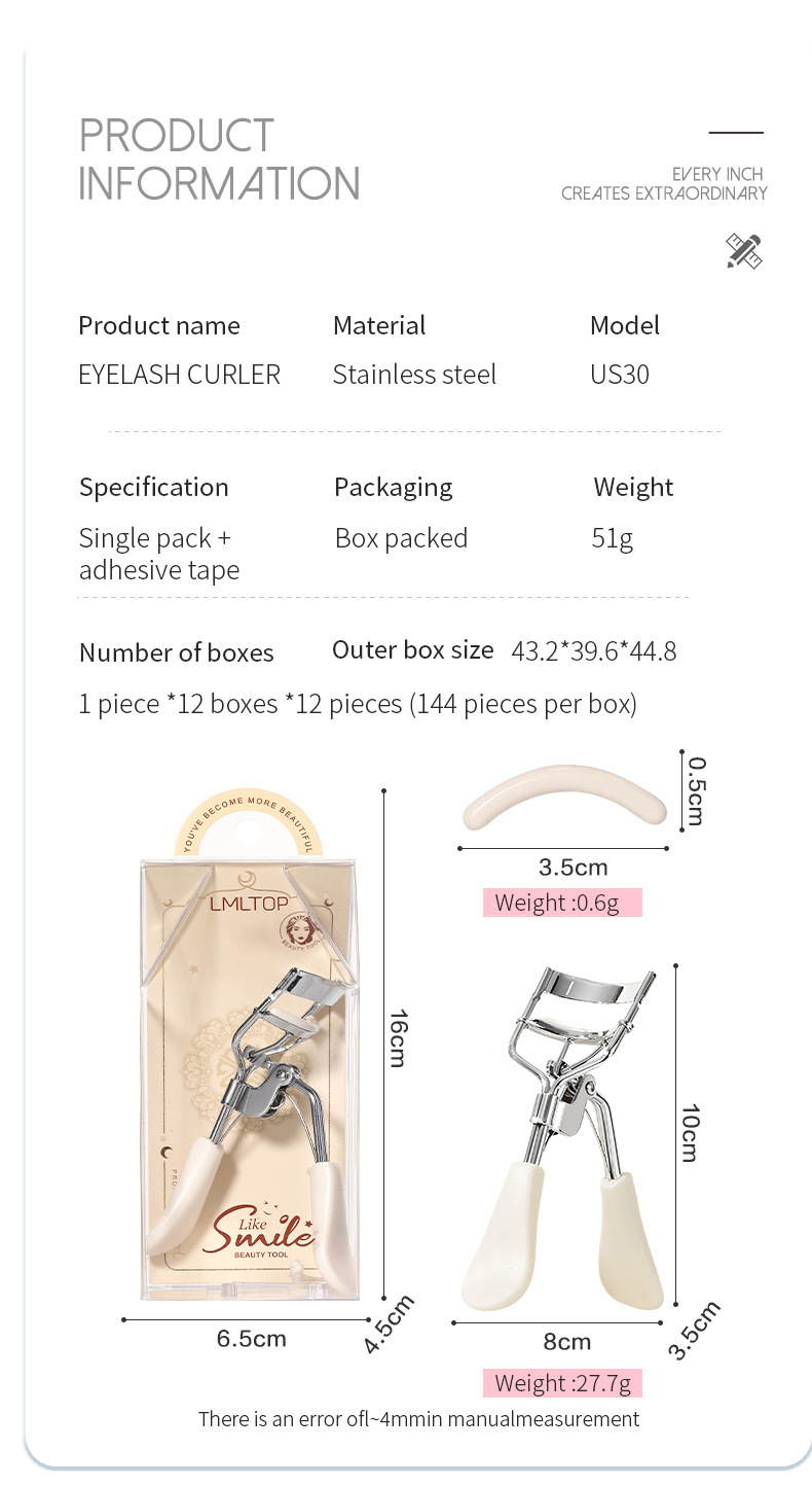 LMLTOP Wide Angle Eyelash Curler Stainless Steel Professional Makeup Eyelash Curler Lasting Curl US30 Cross-Border Exclusive Supply