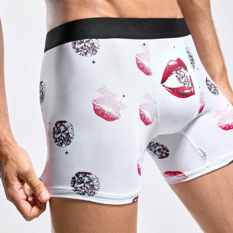 Romantic and Interesting Red Lips 3D Digital Printing Men's Home Daily Casual Slim-fit Skin-friendly Long Flat Panties
