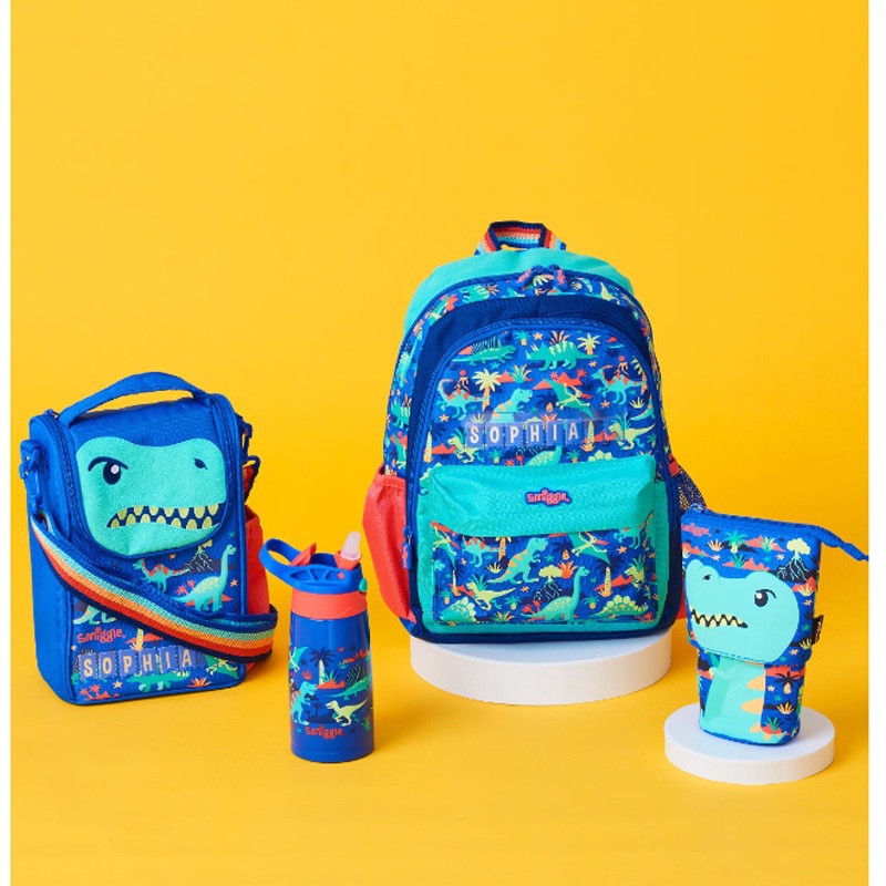 Australian smiggle dinosaurio dibujos animados escuela primaria mochila escolar de gran capacidad mochila mediana de clase grande estuche para lápices retráctil