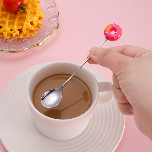 Wholesale Instagram desserts fruit fork and spoon set gold-plated stirrer coffee spoon creative donut 430 stainless steel spoon