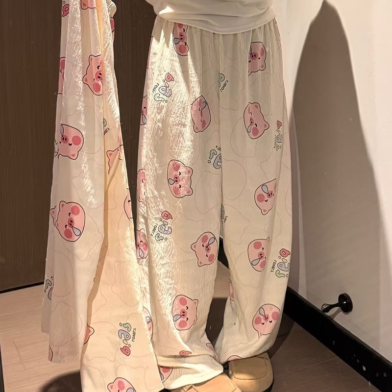 外贸可爱遛弯裤薄裤子女夏季宽松慵懒风凉凉裤可外穿印花家居长裤|undefined