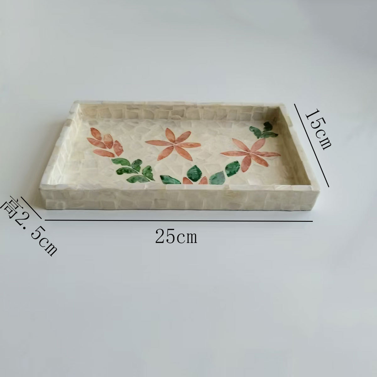직사각형 풀 쉘 붉은 꽃과 녹색 잎 25*15*2.5cm