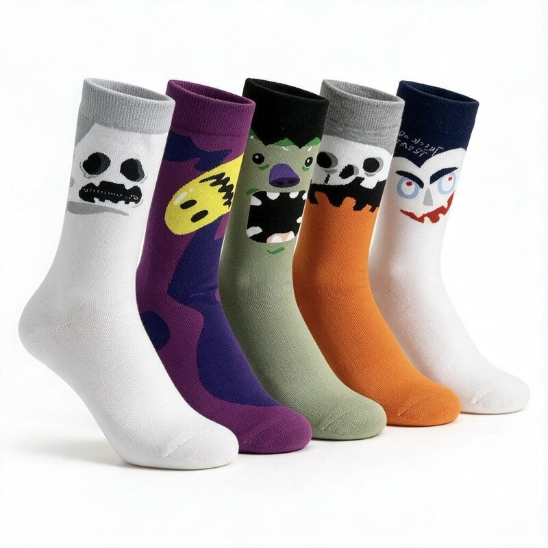 New cross-border Halloween socks with cartoon monsters, ghosts, and skulls, mid-calf women's socks with fun and quirky prints for parties New cross-border Halloween socks with cartoon monsters, ghosts, and skulls, mid-calf women's socks with fun and quirky prints for parties