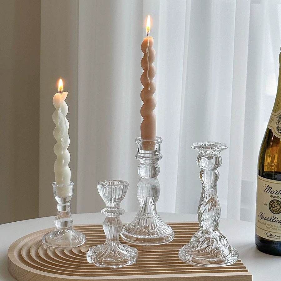 Стеклянная candlestick французский рельеф средний, прозрачное стекло декор столика 18 см