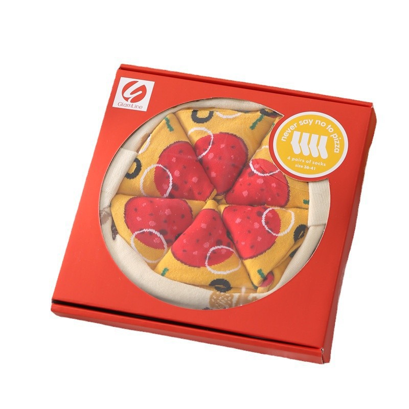 [4 pares de caja de regalo] calcetines de pizza creativos de algodón absorbente de sudor tendencia de personalidad de regalos extraños calcetines
